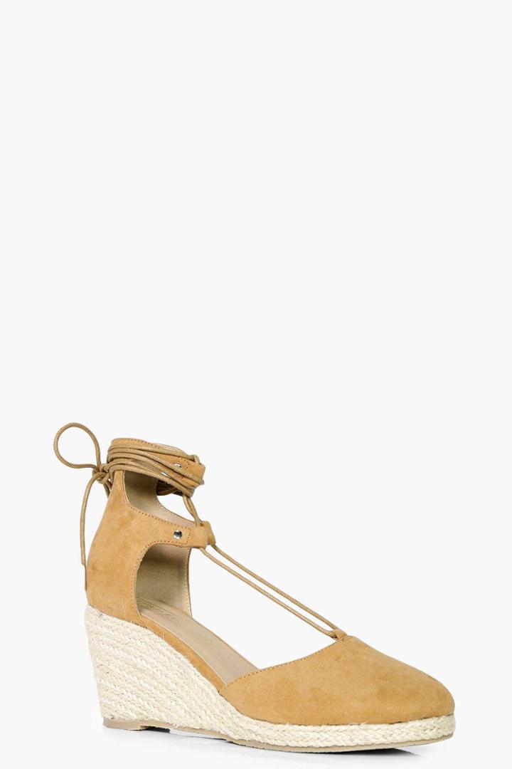 Boohoo Mia Lace Up Espadrille Wedge Tan