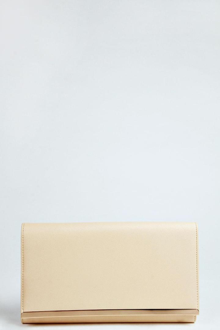 Boohoo Tiffany Rectangular Metal Trim Clutch - Nude