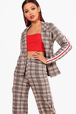 Boohoo Tara Sports Stripe Check Blazer