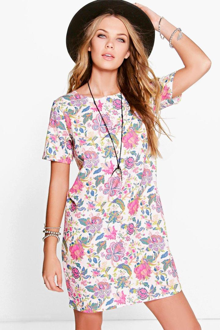 Boohoo Sophia Floral Shift Dress White