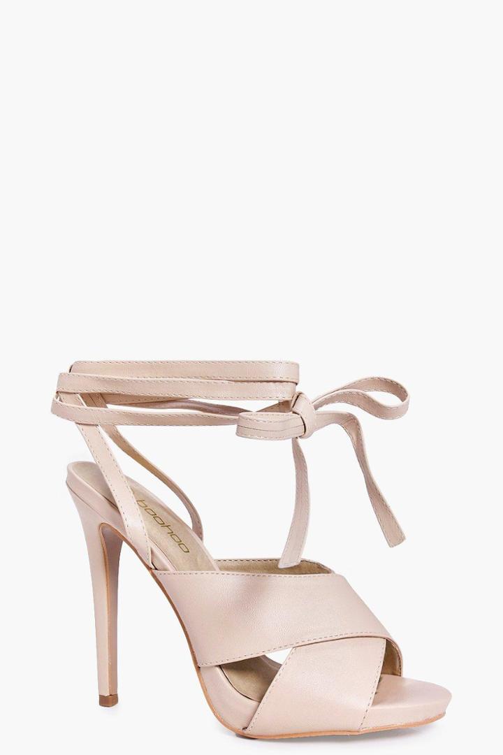 Boohoo Zoe Cross Front Wrap Strap Stiletto Heel Nude