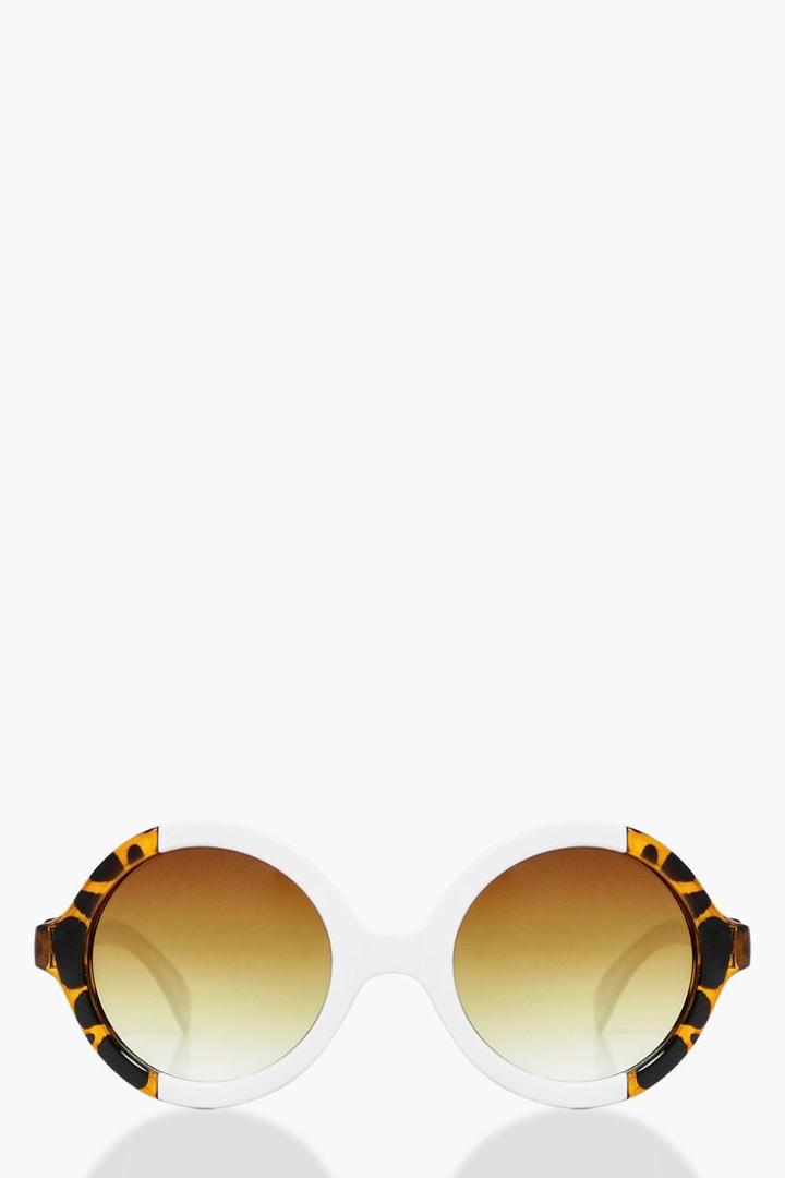 Boohoo Faith Contrast Tortoise Round Sunglasses White