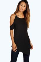 Boohoo Hannah Cut Out Shoulder Side Split Tee Black