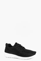 Boohoo Daisy Shimmer Fabric Lace Up Trainer Black