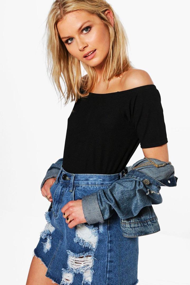 Boohoo Melissa Ribbed Bardot Top Black