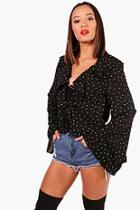 Boohoo Dakita Polka Dot Ruffle Blouse