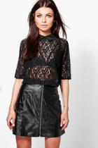 Boohoo Rose Crop Lace Shirt Black