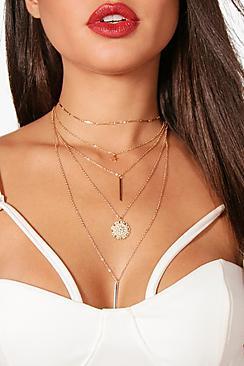 Boohoo Izi Layered Coin & Bar Chain Choker Necklace