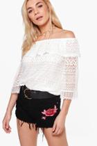 Boohoo Heather Lace Off The Shoulder Top White