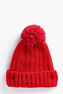 Boohoo Ribbed Pom Pom Bobble Beanie