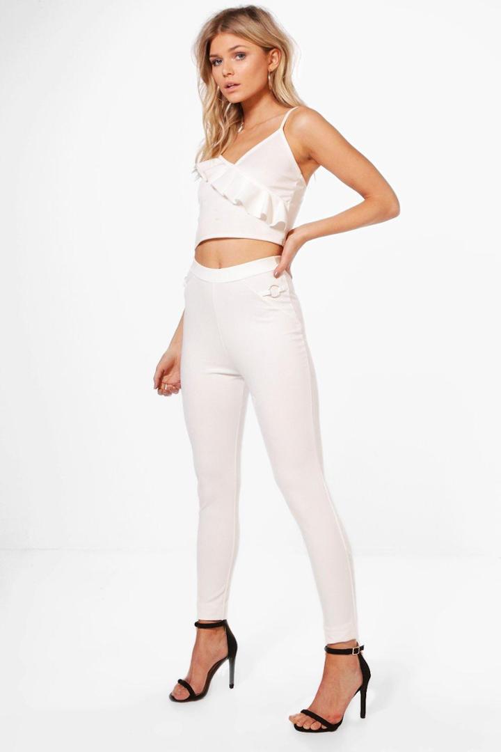 Boohoo Petite Holly O-ring Detail Crepe Trouser Ivory