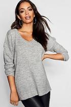 Boohoo V Neck Slouch Sweater With Ribbed Sleeves
