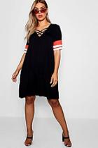 Boohoo Plus Emma Front Cross Strap Stripe T Shirt Dress