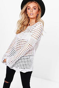 Boohoo Brooke Bell Sleeve Crochet Tunic