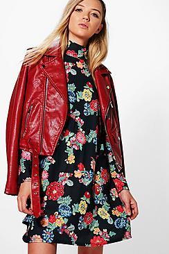 Boohoo Elisha Printed High Neck Swing Dress