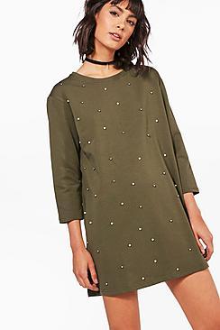 Boohoo Erin Pearl Embellished Sweat Dress