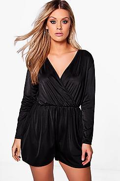 Boohoo Plus Charlotte Slinky Plunge Playsuit