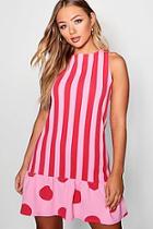 Boohoo Drop Hem Polka Dot Stripe Shift Dress