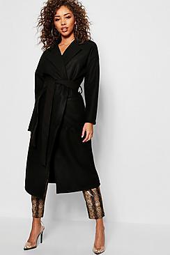 Boohoo Longline Belted Wool Look Coat