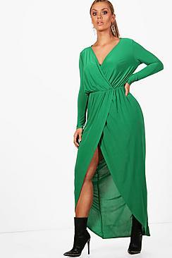 Boohoo Plus Slinky Wrap Maxi Dress
