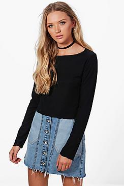 Boohoo Nicola Frill Edge Rib Knitted Top
