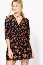 Boohoo Ava Floral Print Wrap Front Playsuit Multi