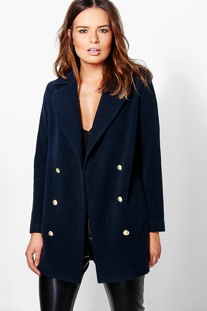 Boohoo Katie Double Breasted Military Coat Navy