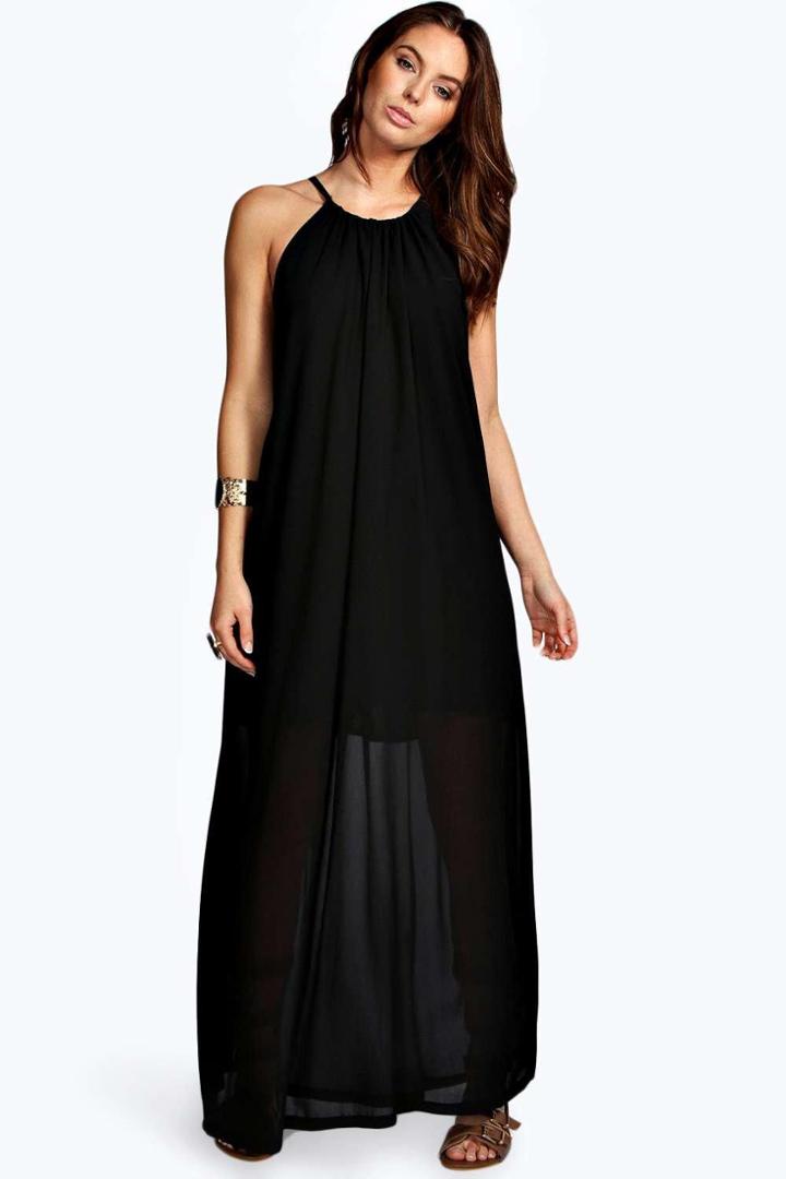 Boohoo Suzie Chiffon High Neck Maxi Dress Black
