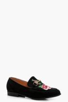 Boohoo Molly Embroidered T Bar Loafer Black
