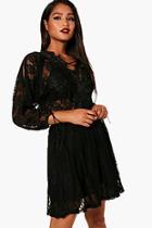 Boohoo Larsa Lace Up Back All Over Lace Skater Dress