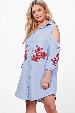 Boohoo Plus Dianna Embroidered Open Shoulder Dress