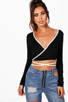 Boohoo Petite Naomi Contrast Binding Wrap Top