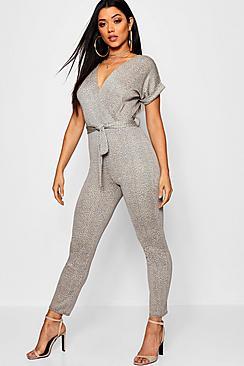 Boohoo Leopard Print Tie Belt Wrap Jumpsuit