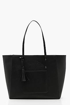 Boohoo Structured Crosshatch Tassel Tote