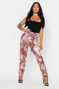 Boohoo Neon Snake Tie Waist Slim Fit Trousers