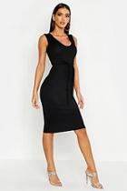 Boohoo Tie Front Sleeveless Midi Dress