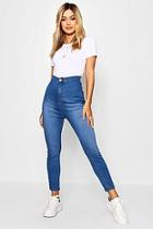 Boohoo Petite High Rise One Button Skinny Jeans