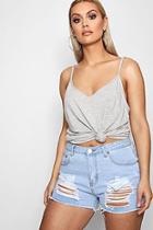 Boohoo Plus Libby Bum Rip Frayed Denim Short