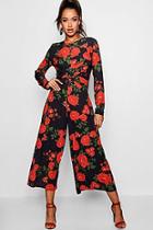 Boohoo Knot Front Floral Jumpsuit
