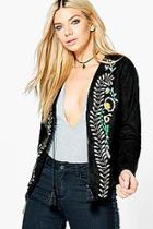 Boohoo Lexi Embroidered Front & Back Suedette Jacket