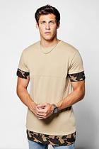 Boohoo Longline Panel T-shirt With Camo Sleeves