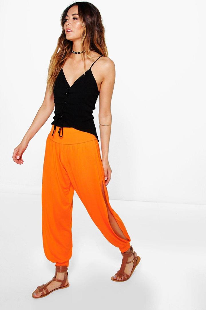 Boohoo Ria Basic Jersey Split Side Hareem Trousers Mandarin