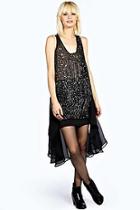 Boohoo Boutique Lucia Hanky Hem Bead Front Long Tunic Dress