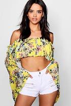 Boohoo Heidi Floral Printed Balloon Bardot Crop