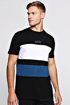 Boohoo Man Colour Block T-shirt With Curve Hem