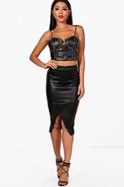 Boohoo Ana Split Front Panelled Leather Look Midi Skirt