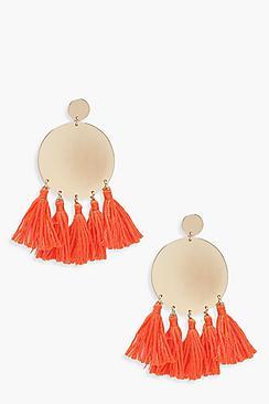 Boohoo Tassel Trim Disc Earrings