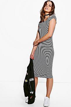 Boohoo Albany Stripe Cap Sleeve Midi Dress