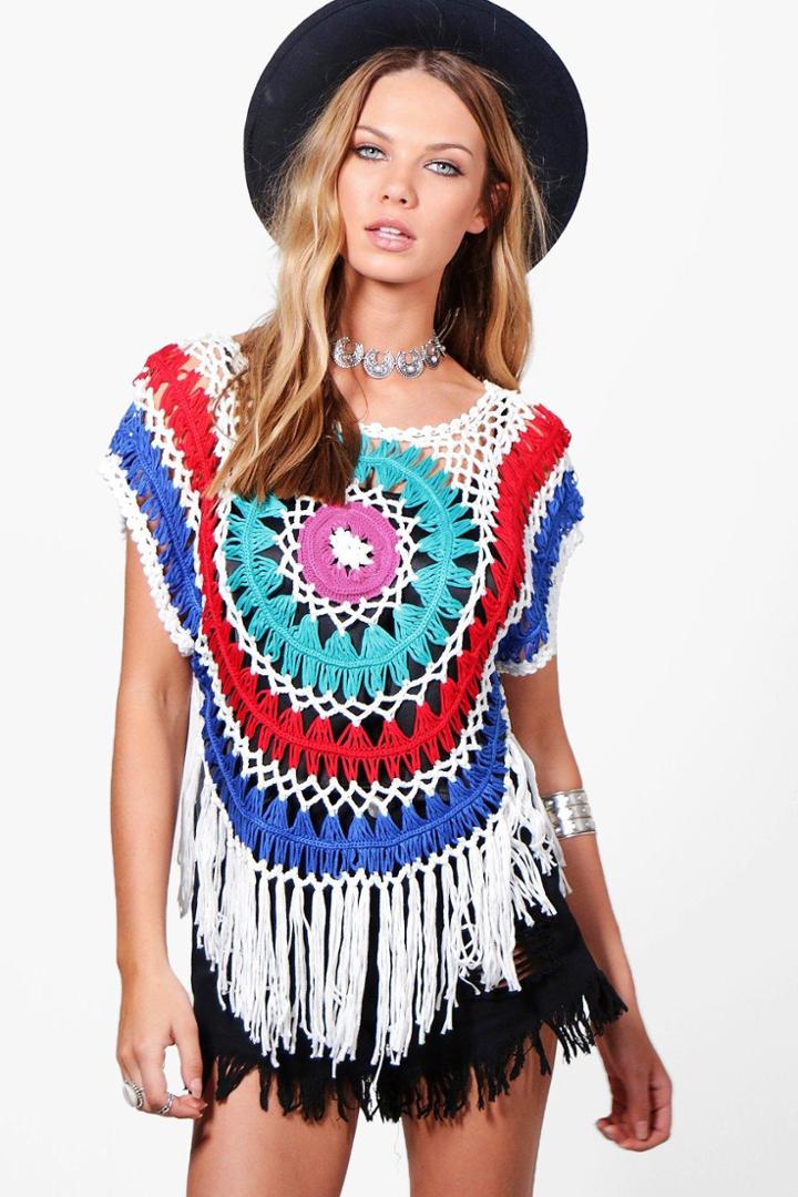 Boohoo Katie Tassel Crochet Top Multi