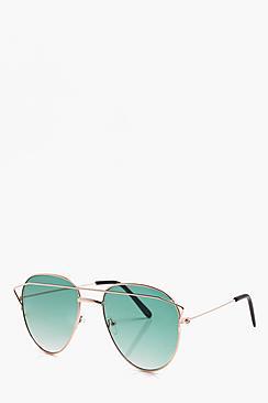Boohoo Aviator Sunglasses With Green Lenses